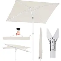 Sekey Balkonschirm 180 x 125 cm Rechteckig Höhenverstellbar Kippbar mit Schutzhülle UV Schutz UPF50 für Terrasse und Balkon, Hellbeige