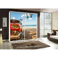 Fun-Möbel Kleiderschrank GILES Schwebetürenschrank mit Grafiken 205x215 cm