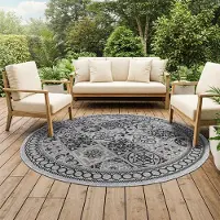 Tapiso Teppich Rund MELISSA Natur-Optik Outdoorteppich Indoor Outdoor 100 x 100 cm