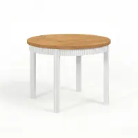 Dekori.Interiors Runder ausziehbarer Esstisch Weiß RAVO 90/140 cm, Eiche Lancelot mit geriffelten Beinen aus Buchenholz – modern