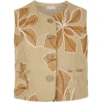 Apricot Crop-Top "Weste mit Blumenmuster" Gr. 44, beige (stein), Tops, Damen, XXL (44), gewebt, Obermaterial: 76% Viskose CV. 16% Lyocell CLY. 8% Leinen LI., geblümt, Crop-Top, mit Stickerei