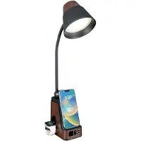 Immax LED-Tischleuchte IDEAL/ Qi-Ladefunktion/ Farbtemperatur/ 8 W/ 800 lm/ Wecker/ Dunkles Holz/Schwarz
