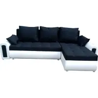 Inny producent Relax-Ecksofa mit Schlaffunktion und Bettkasten schwarz-weißes savana 14 + weißes Ökoleder