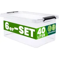 Deuba Aufbewahrungsbox 6er-Set 58x39x26cm 40L transparent stapelbar BPA-frei