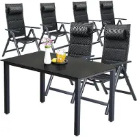 Casaria Gartenmöbel Set Gartentisch 6 Stühle Klappbar Alu inkl. Kopfkissen Outdoor 8-Fach verstellbare Rückenlehne Wetterfest Terrasse Sitzgruppe Anthrazit 150x90cm