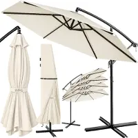 Kingsleeve Sonnenschirm UV Schutz 80+ Ø 330cm Groß mit Ständer Schutzhülle Windsicherung Windfest Neigbar Rund Kurbel Garten Balkon Ampelschirm Creme