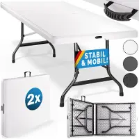 Casaria 2X Campingtisch 180x75cm Klappbar Wetterfest Tragbar Kunststoff Garten Terrasse Camping Balkontisch Klapptisch Buffettisch Buffettisch Weiß