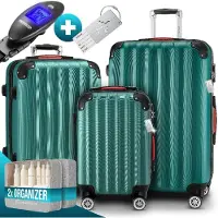 Monzana 3tlg. Kofferset Schloss Wäsche Organizer Kofferwaage Gurt Gel-Griffe Zwillingsrollen Standfüße Trolley Reisekoffer Hartschalen Koffer M-L-XL, Farbe:grün