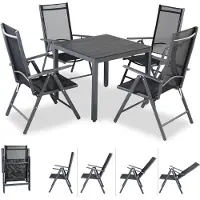 Casaria Gartenmöbel Set 4 Stühle mit WPC Tisch 80x80cm Aluminium Sicherheitsglas Wetterfest Klappbar Modern Terrasse Balkon Möbel Sitzgruppe Garnitur Bern