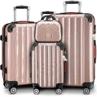 Monzana Kofferset Hartschale 4-tlg mit Beautycase Rosegold