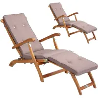 Casaria Gartenliege Queen Mary 2er-Set Akazie FSC-zertifiziert inkl Auflage Creme meliert