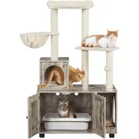 Yaheetech Kratzbaum mit Katzenschrank für Katzenklo 135 cm hoch, 2-in-1 Katzenbaum mit Katzentoilette, Greige-Beige