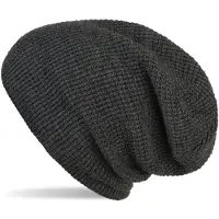 StyleBREAKER Strickmütze "Strick Beanie Mütze mit Karo Strickmuster", Herren, grau (dunkelgrau meliert), Obermaterial: 100% Polyacryl PAN., Modisch, Mützen Strickmütze