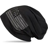 StyleBREAKER Beanie "Beanie mit USA Flagge aus Strass", Damen, schwarz, Obermaterial: 50% Viskose CV. 50% Polyester PES., Modisch, Mützen Beanie
