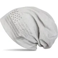 StyleBREAKER Beanie "Beanie mit USA Flagge aus Strass", Damen, grau (hellgrau meliert), Obermaterial: 50% Viskose CV. 50% Polyester PES., Modisch, Mützen Beanie