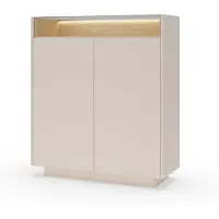 Stylmeble24 HEROS LS Kommode Hoch 2 Türen – Beige / Eiche Cremona mit LED-Beleuchtung 103,2 cm