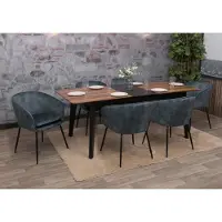 Mendler 6er-Set Esszimmerstuhl HWC-O28, Küchenstuhl Polsterstuhl Stuhl, Stoff/Textil (340g/m²) Metall blau