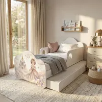 Happy Babies Novula Kinderbett mit Rausfallschutz Junge 140x70 Bett für Kinderzimmer mit Schublade Matratze Einzelbett, Für ein Mädchen, Prinzess