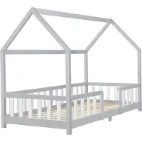 In And OutdoorMatch Kinderbett Neoma - Mit Rausfallschutz - 90x200 cm - Hellgrau und Weiß - Für Mädchen - Für Jungen - Für Kinder