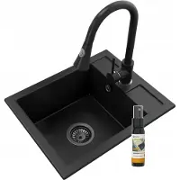 Granitan - Granitspüle - Küchenspüle - 50x40 cm - Schwarz - mit Armatur SNAKE und Siphon - BEST