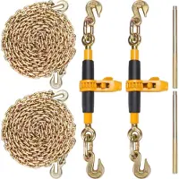 Zerbaco Ratschen-Kettenbinder 2 Stück 3/8"-1/2" Hochleistungs-Lastbinder mit G80-Ketten 5443 kg sichere Belastungsgrenze, arbeitssparender Anti-Rutsch-Griff Spannkettenbinder für Tieflader-LKW-Anhänger