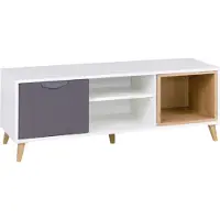 Mirjan 24 TV-Lowboard Joker 10, Kinderzimmer TV-Schrank, Stilvoll TV-Tisch Schrank (Weiß / Graphit + Lefkas Eiche)