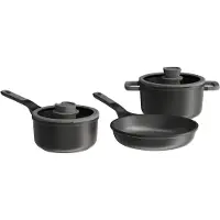 Berghoff Leo Pfannenset, 5-teilig, recyceltes Aluminium, keramische Antihaftbeschichtung, induktionsgeeignet, mit Glasdeckel, grau, Cool-Touch-Griffe