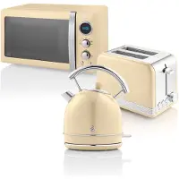 Swan STRP2070CNEU Retro Set Frühstück, Wasserkocher 1,8 L, 2 Breitschlitz-Toaster, Mikrowelle 20 L Creme