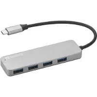 Sandberg USB-C to 4 x USB 3.0 Hub SAVER, USB 2.0 Type-C, USB 3.2 Gen 1 (3.1 Gen 1) Type-A, Silber, Aluminium, 31,4 mm, 10 mm