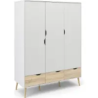 Ebuy24 Napoli Kleiderschrank mit 3 Türen und 3 Schubladen weiss/ Eichestruktur/ massiv Eiche.