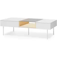 Yourhouse24 Großer Couchtisch LIBA LB-07 (132 cm) – Weiß geriffelt mit Glasablage