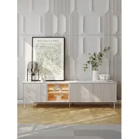 Yourhouse24 XXL TV-Lowboard / Fernsehtisch LIBA LB-05A (195 cm) – Weiß geriffelt inkl. LED