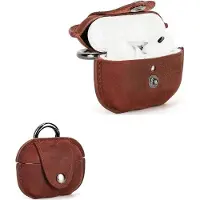 OEM Lederen Air Pods Pro-Hülle - Stoffreies Leder Cover für Wireless Kopfhörer mit Ladepunkt und Karabiner - Rot
