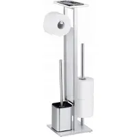 Wenko WC-Garnitur "Debar", weiß, B:18cm H:70,5cm L:21cm, Edelstahl, Glas, Reinigungsbürsten, WC-Garnitur, Stand WC-Garnitur