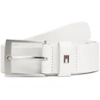 Tommy Hilfiger Ledergürtel "ADAN 3.5 cm breit EXT", Herren, Gr. 115, weiß (th optic weiß), Rindsleder, Gürtel Ledergürtel, Metalllogopatch, Einfachdornschnalle