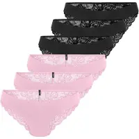ONLY Slip "Slip ONLCHLOE LACE BRAZIL 6P 6er Pack", Damen, Gr. XS, bunt (schwarz, rosa), Obermaterial: 90% Polyamid PA. 10% Elasthan EL., Unterhosen Slip