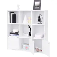 Vasagle Bücherregal aus Holz weiß mit 3 Türen 97,5 x 30 x 97,5 cm freistehender Bücherschrank für Zuhause oder Büro Aufbewahrungsregal LBC33WT