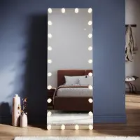 Sonni 160 x 60 x 3,5 cm weiß quadratischer Stand-Ankleidespiegel mit LED-Glühbirnenbeleuchtung und Steckdose, wandmontierbar