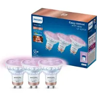 Philips Smart Lighting Philips Smarte LED RGB Glaslampe GU10, 345 lm, 3er-Pack, Wi-Fi/Bluetooth, Wi-Fi 4 (802.11n), 802.11b, 802.11g, LED, GU10, PAR16, Multi