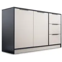Masseno Kommode SION 138 cm Sideboard mit 3 Schubladen und 2 Türen für Wohnzimmer Schlafzimmer Modern 138x41x81 cm Schwarz / Kaschmir