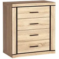 Masseno Kommode MALAGA 80,5 cm Sideboard mit 4 Schubladen und Türen für Wohnzimmer Schlafzimmer Modern 80,5x45x91 cm Sonoma Eiche