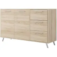 Masseno Kommode ELISE 140 cm Sideboard mit 3 Schubladen und 2 Türen für Wohnzimmer Schlafzimmer Modern 140x41x86 cm Sonoma Eiche