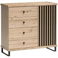 Masseno Kommode ALMERIA 101,6 cm Sideboard mit 4 Schubladen und Türen für Wohnzimmer Schlafzimmer Modern 101,6x40,6x85,4 cm Eiche Artisan