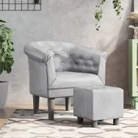 The Living Store Clubsessel mit Fußhocker Silbern Kunstleder