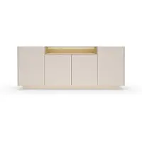 Masseno Kommode PORTA 203 cm Sideboard mit Schubladen und 4 Türen für Wohnzimmer Schlafzimmer Modern 203x39,5x83 cm Beige / Eichefarben