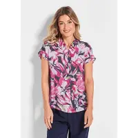 Goldner Hemdbluse "Sommerliche Bluse mit Blumenmuster", Damen, Gr. 48, pink (pink, marine, gemustert), Obermaterial: 100% Viskose CV., weit Gerade, Blusen Hemdbluse, Schlitze in der Seitennaht
