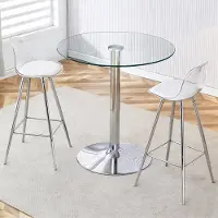 STILVORA Glastisch mit 89 cm Durchmesser und transparenter Optik, die visuelle Weite schafft und Platz spart, Barhocker-Set mit 2 Hockern und silbernen Beinen, Bar-Set mit vielseitiger Einsetzbarkeit