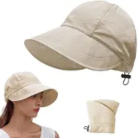 OEM Sonnenschirm - Sonnenhut Damen UPF 50+ - Faltbarer Strandhut mit Breitem Rand - Sommer & Außen - Beige - Kopfumfang 55-60cm - Beige