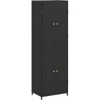 Unyqoos Gartenschrank aus Polyrotan – wetterfeste Gartenbox mit 4 Fächern, pulverbeschichteter Stahlrahmen, Akazienholz-Griffe, Schwarz
