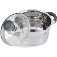 Maestro Edelstahl Kochtopf 18 cm 2,4 L mit Glasdeckel, Siebfunktion, Silikongriffen für alle Herdarten